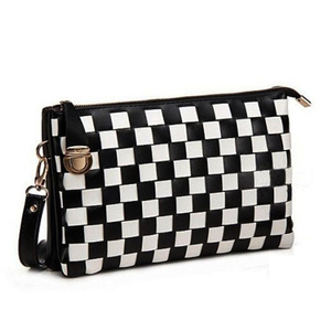 Moda negro- blanco cuero grid femal a mano bolsa de embrague - Product Image 1