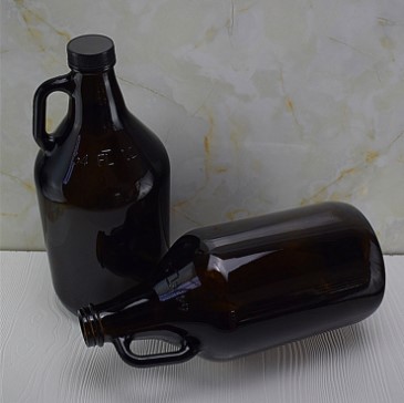 big capacity 64oz 2L amber bottle, amber Glass bottle with handle
