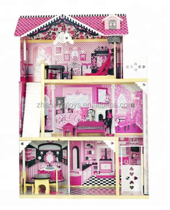 Casa <span class=keywords><strong>de</strong></span> muñecas grande, casa <span class=keywords><strong>de</strong></span> juegos <span class=keywords><strong>de</strong></span> madera clásica púrpura y negra - Product Image 4