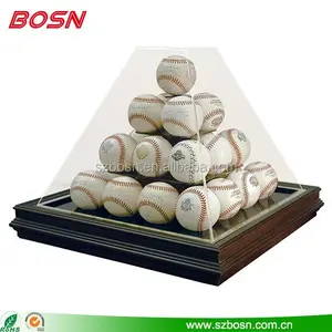 Clear Acrylic Pyramid Style 25 Baseball Display Case Wood Base
