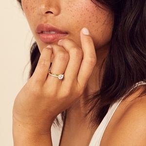 Anello Solitario in Ottone con Diamante, Classico Placcato Oro <span class=keywords><strong>18k</strong></span>, Anelli di Fidanzamento e Matrimonio - Product Image 2