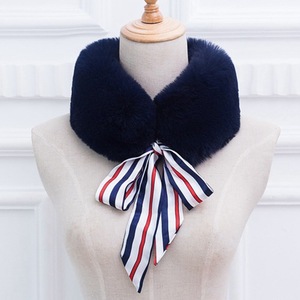 Personnalisable Fluffy Faux Rex <span class=keywords><strong>Fourrure</strong></span> de Lapin Écharpe Hiver Cou Chaud Coupe-Vent avec Soie pour Vêtements de Plein Air - Product Image 4