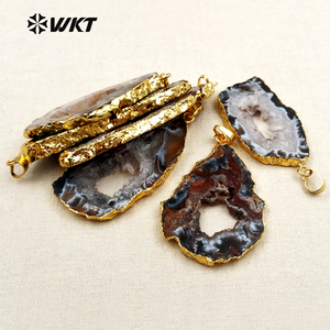 WT-P096 Partai Besar Alami Slice Geode Druzy Batu Akik untuk Wanita Hollow Di Dalam Desain Khusus Hitam Slice Geode Batu Akik Liontin - Product Image 5