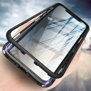 Free Shipping 360 Degree Full Protective Magnetic Adsorption Phone Case for iPhone X Xs Plastic Frame Tempered Glass Cover Case