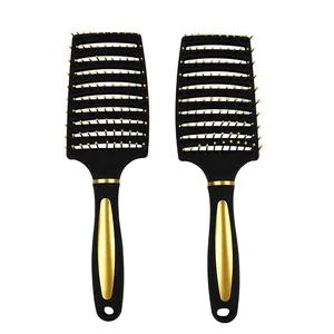 Plastic hair brush 2020 china factory custom hairbrush with logo nylon pins curved detangle vent brush