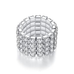 925 Silver Plating Rhinestone Single Line <strong>Stretch</strong> Wedding <strong>Ring</strong> for Women - Product Image 4