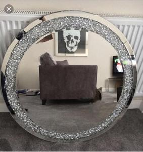 Telite Modern <strong>Black</strong> Grey Crystal Diamond Mirrored <strong>Console</strong> <strong>Table</strong> with Round Wall Mirror Furniture - Product Image 4