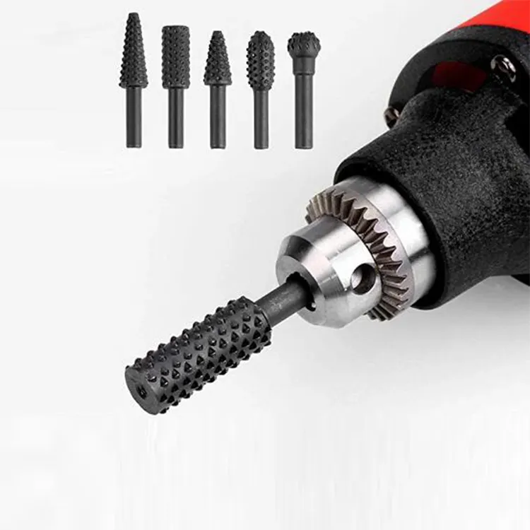 5-Pack Steel Rotary 1/4" Shank Rotary Craft Files Rasp Burrs Wood Bits, Grinding Power Woodworking Hand Tool