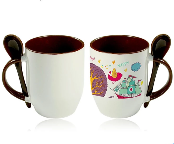 Дешевая оптовая Заказная керамическая ложка кружка/сублимационная кружка с ложкой