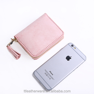Cute Women Pink ICED Wax Cow Leather <b>Wallet</b> with Tassel - Product Image 5