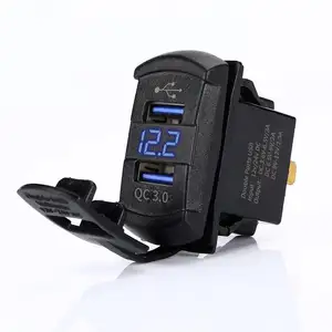 Voltmeter Biru Sakelar Rocker USB Ganda QC 3.0 12V untuk Perahu Mobil Truk Sepeda Motor