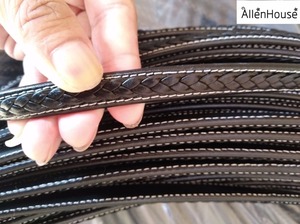 12mm larghezza 5mm spessore cinturino in pelle nappa nera tinta unita doppio cucito linee bianche cucite con due tessitura a nastro in pelle - Product Image 5