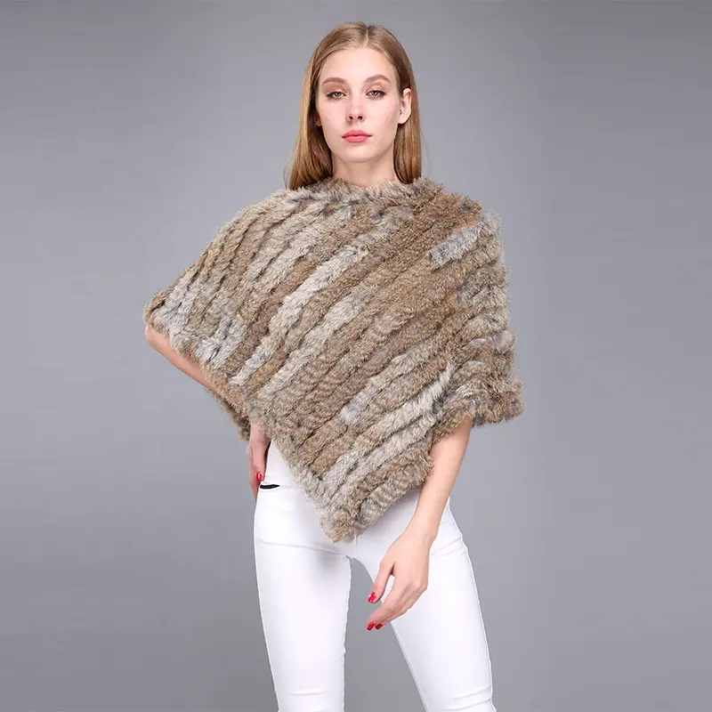 Écharpe en fourrure de lapin tricotée, forme Triangle, pour femme, châle, Poncho, nouvelle mode d'hiver 2020