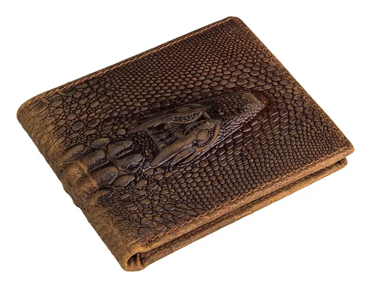 Custom Leather Credit Card Holder Men's Mini Bi-Fold Simple Wallet Crocodile Crazy Horse Leather Men's RFID Leather Wallet