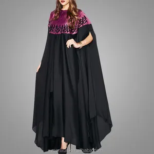 Hermosa mujer vestido con hojas bordado diseño de fondo negro Casual traje vestido Maxi