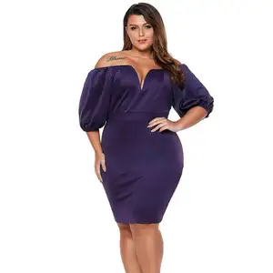 Nieuwste polyester ruffle mouwen vrouwen jurken, plus size sexy jurk met side slit voor party