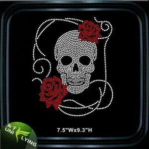 Hot Sale Custom Skull Rhinestone Design Hotfix Transfer T-shirt Templates