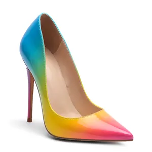 WETKISS Hot Selling Plus Size Mode Regenbogen Farbe High Heel Schuhe Mischfarben Damen Kleid Schuhe 12cm Stiletto Pumps Schuhe