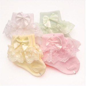 4 Couleurs Toddler Lace Bows Organic Cotton Knit Crew Little Ruffle Sock for Girls - Product Image 2