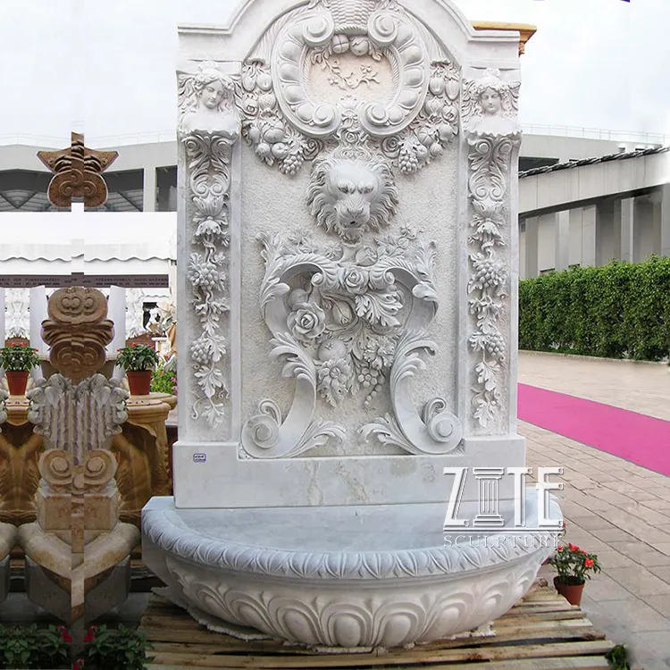 Décoratif tête de lion en pierre marbre fontaine de mur d'eau d'intérieur statue