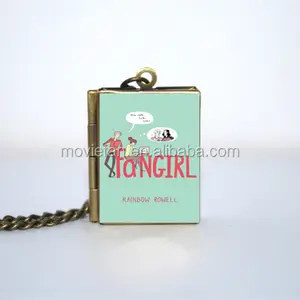 Fangirl Book Locket Necklace keyring silver & Bronze tone book jewelry