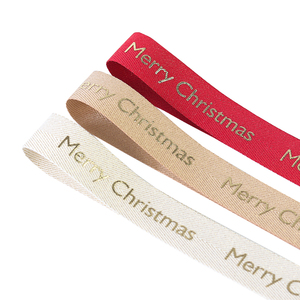 Customised logo Xmas Gift Herringbone Grosgrain Print Cotton <strong>Ribbon</strong> <strong>Thick</strong> Satin <strong>Ribbon</strong> Gold Leaf <strong>Ribbon</strong> - Product Image 1