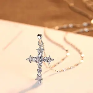 Silver Necklace Chain CZCITY 925 Sterling Silver Jewelry Women Cubic Zircon Pendant Necklace Exquisite Twisted Chain Cross Necklace