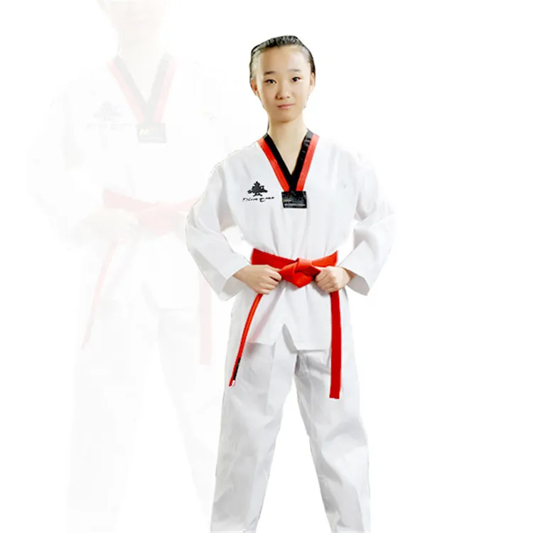 Woosung Krijgskunst Slijtage Goedkope Wtf Taekwondo Uniform Dobok Custom V-hals Taekwondo Uniform Custom Taekwondo Uniform