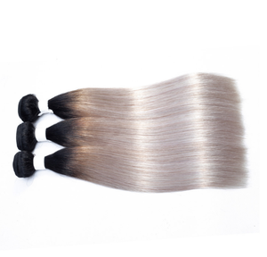 Estensioni di <span class=keywords><strong>Capelli</strong></span> Umani Brasiliani Grigio Platino Ombré, 3 Fasci Bicolore 1B/Grigio, Radici Scure, Lisci - Product Image 5