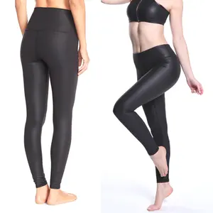 Glänzende glänzende sexy Mode Haut Strumpfhosen Spandex Stoffe helle Oberfläche Finish Custom Design Kunstleder Yoga Leggings