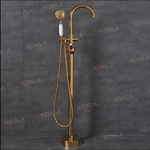 Grifos de baño independiente con <span class=keywords><strong>mezclador</strong></span> de <span class=keywords><strong>ducha</strong></span>, soporte libre de oro, de lujo, económico, de largo alcance - Product Image 4
