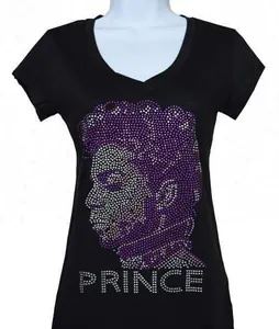 Nieuwe Prins Portret Paars Custom Rhinestone T-shirt