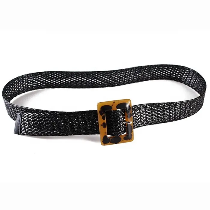 Mode femme ceinture paille corde ethnique vent femmes ceinture avec résine plastique boucle ronde