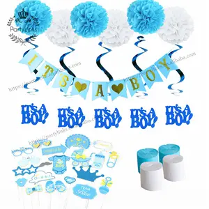 It's A Boy / Girl perlengkapan dekorasi Baby Shower Kit gantung Swirls Streamer foto Booth properti tisu Pom Baby Shower untuk anak perempuan