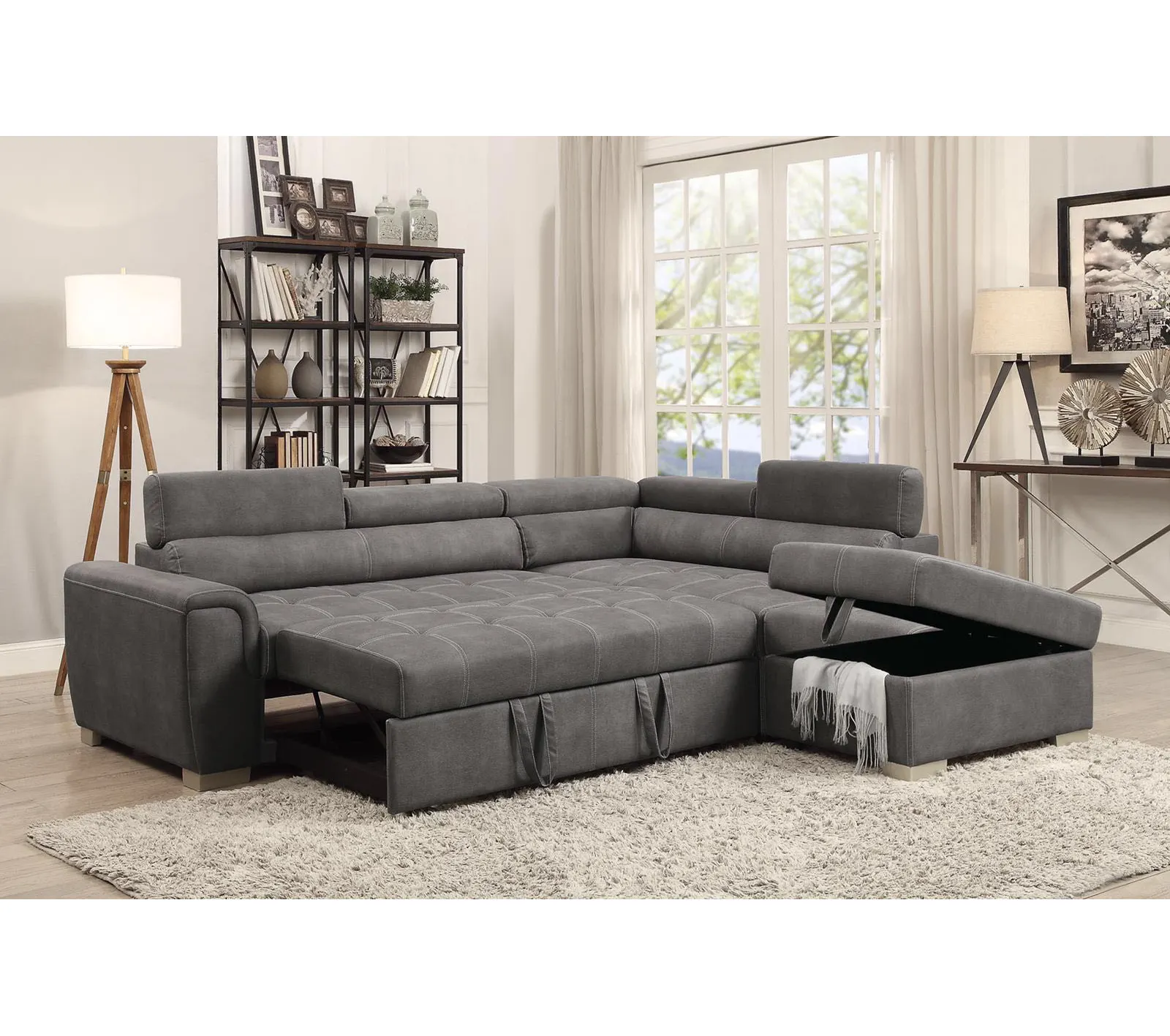 Chất lượng cao da thoải mái và khỏe mạnh miếng bọt biển phòng khách kéo ra lưu trữ Sofa giường