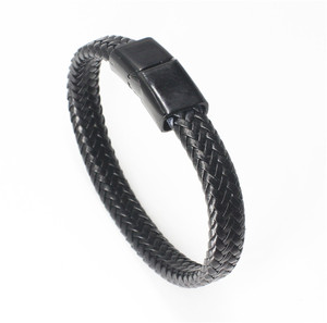 Bracciale uomo in vera pelle stile classico chiusura in titanio <span class=keywords><strong>con</strong></span> magneti stile nero - Product Image 3