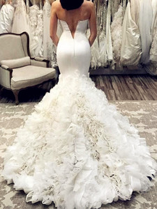 Vestido de novia de sirena con volantes, sencillo, blanco, de diseño africano, Oriente Medio, novedad de 2023 - Product Image 2