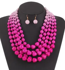 Luxury Big Exaggerated Multi-layer Faceted Beads Gradient Color Statement Necklace Jewelry Sets
