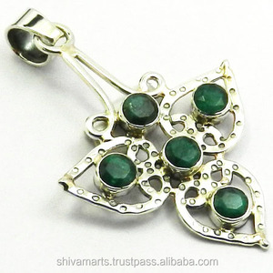 Venta al por mayor personalizado elegante vintage 925 colgante de plata esterlina Esmeralda natural piedra preciosa oro rodio chapado bisel ajuste - Product Image 2