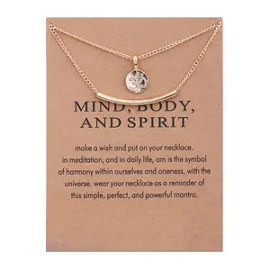 Golden Plated Meditation Symbol Yoga Double Layer Clavicle Bone Pendant Short Necklace Mind Body and Spirit