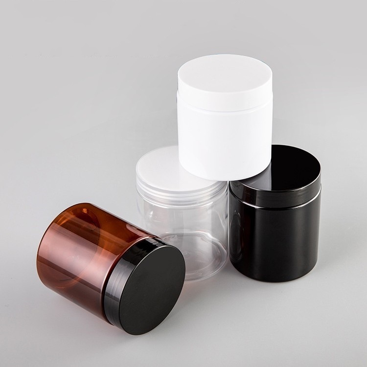 empty food grade clear amber white black pet plastic jar for cosmetic butter scrub cream