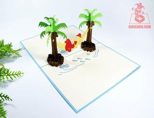 Nuevo diseño Tarjeta de vacaciones de verano 3D corte láser Lady on the Beach Pop Up Card artesanía al por mayor - Product Image 2