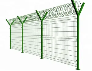 Anti climb security wire mesh fence airport fence design with razor barbed wire