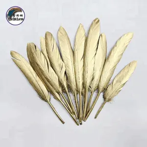 4-6 इंच (10-15 cm) थोक उच्च गुणवत्ता एक तरफ गोल्डन इत्तला दे दी हंस पंख आभूषण DIY के लिए