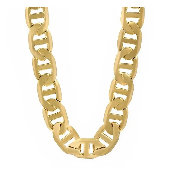 12mm Gold Plated Mariner Chain Necklace, 316l Stainless Steel Heavy Mariner Chain