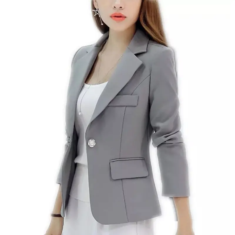 YSMARKET Anggur Merah Hitam Biru Abu-abu Musim Gugur Korea Suit Atasan Lengan Panjang Slim Fashion Kecil Mantel Wanita Pakaian ERRR96
