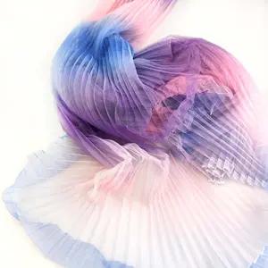 Tela de malla púrpura plisada con estampado digital para falda, gran oferta