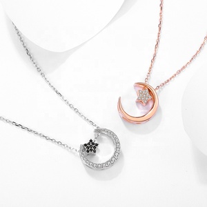ML16 all'ingrosso placcato in oro rosa romantico mezzaluna <span class=keywords><strong>luna</strong></span> e stella puro 925 coppie <span class=keywords><strong>collana</strong></span> di gioielli per amante - Product Image 3