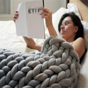 Couverture lestée couverture en laine lourde 2020 luxueux gros <span class=keywords><strong>tricot</strong></span> qualité poly-sac carré adultes hiver plaine solide fil teint - Product Image 5