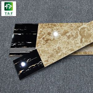 Piastrelle per Scale in Porcellana Effetto Marmo Antiscivolo a Basso Prezzo, Motivo Arabesco Giallo - Product Image 2